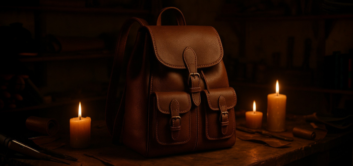 Elegante mochila de cuero artesanal confeccionada con detalle para combinar estilo y funcionalidad