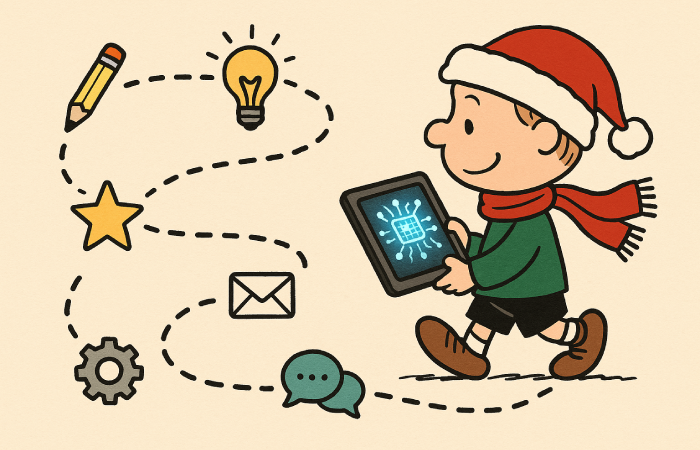 Cómo usar la inteligencia artificial para crear campañas navideñas 2 Penuts usanto IA en una tablet