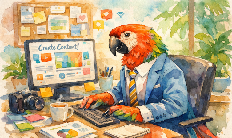 Loro marketero creando contenido