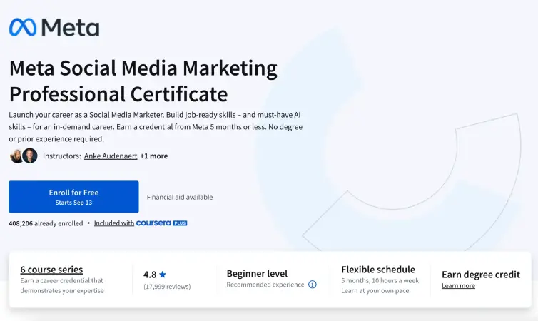 Meta Social Media Marketing Professional Certificate en Coursera